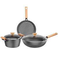 康巴赫锅具套装乐享麦饭石色三件套炒锅煎锅汤锅锅具三件套LPB-T03L