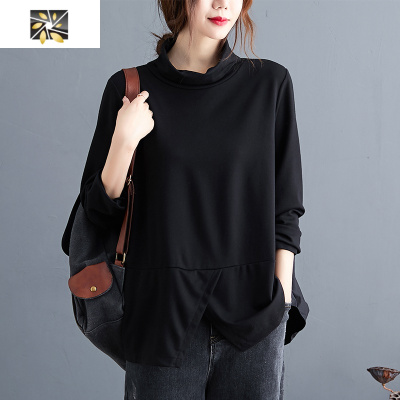 暖青汇大码卫衣女胖mm潮遮肚子藏肉显瘦高领上衣春装新款宽松显瘦打底衫卫衣