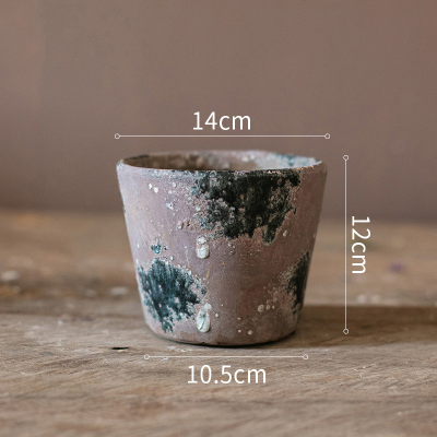 美帮汇彩色玻璃釉渐变色花盆 美式乡村复古多肉植物粗陶红陶透气 花盆(D款)(底部有孔) 中