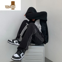 YANXU三条杠条纹裤子男生夏季薄款宽松直筒冰丝裤美式休闲裤垂感运动裤