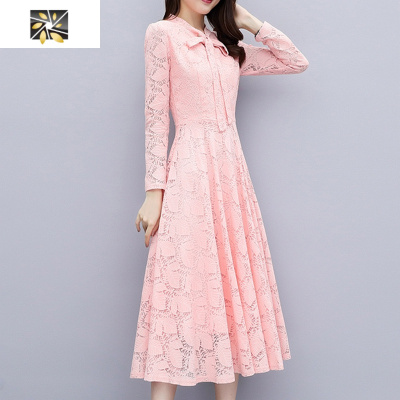 暖青汇秋冬蕾丝打底衫女中长款修身时尚百搭大码过膝外穿洋气T恤上衣服蕾丝衫