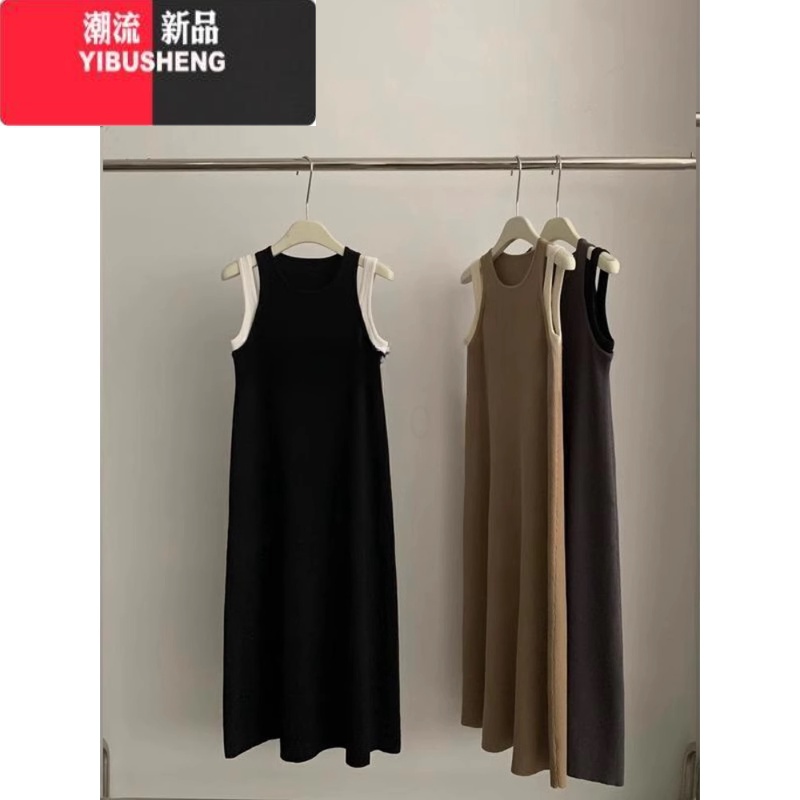 YIBUSHENG胖mm2-300斤大码假两件无袖背心连衣裙女季高级感宽松显瘦长裙