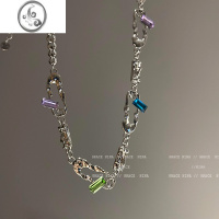 JiMi不拘于行!彩色水晶拼接项链高级感小众设计锁骨链2023年新款女夏
