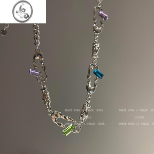 JiMi不拘于行!彩色水晶拼接项链高级感小众设计锁骨链2023年新款女夏 彩色水晶别针拼接项链