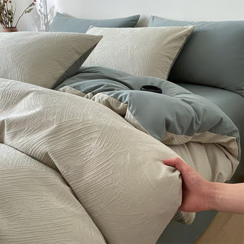 高支高密新疆长绒棉贡缎四件套简约浮提花床上用品宿舍三件套