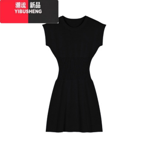 YIBUSHENG黑色连衣裙小众飞飞袖包臀裙女季气质收腰修身辣妹针织裙短裙子