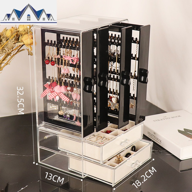 耳夹收纳盒耳环项链展示挂架耳钉大容量绒布饰品戒指首饰盒子 三维工匠
