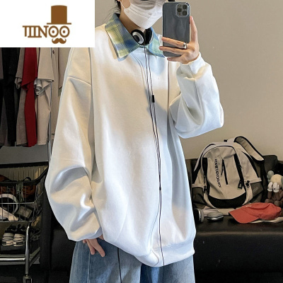 YANXU花灰色500g无帽卫衣男美式高街oversize薄款内搭打底圆领外套