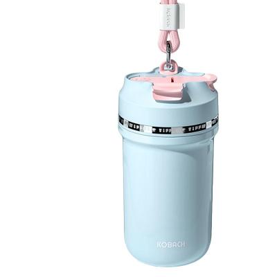 康巴赫(KBH)保温杯抗菌钛杯纯钛咖啡杯真空保温保冷双饮杯450ml奶蓝椰青