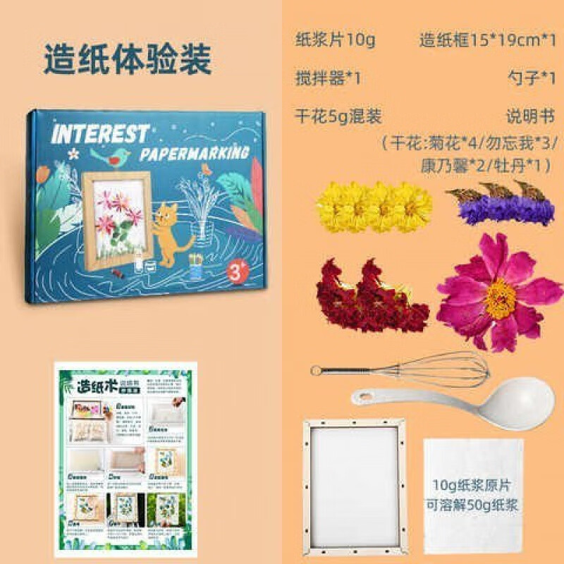 维诺亚古法造纸术套装diy手工非遗纸浆画框花草材料包儿童美术趣味实验