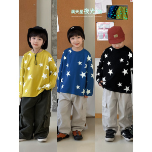 童酷男童秋季新款洋气夜光星星印花宝宝宽松儿童T恤打底衫潮