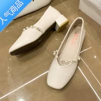SUNTEK玛丽珍女鞋粗跟单鞋2023新款法式气质高跟小皮鞋复古浅口豆豆鞋女