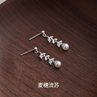 s925纯银麦穗流苏珍珠耳钉女轻奢气质时尚耳坠小众设计感耳饰批发