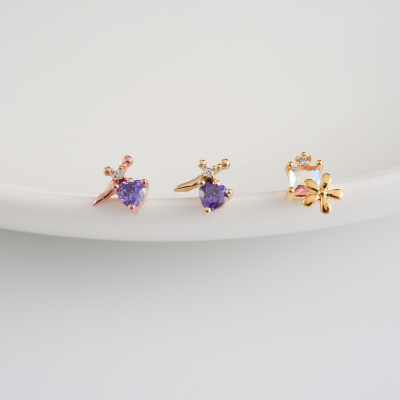 jda韩国精致紫钻爱心方形花朵迷你螺丝堵小耳骨钉耳蜗钉单只送女朋友老婆情人节七夕生日礼物