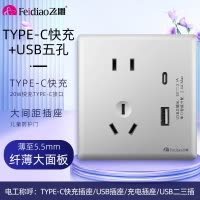 飞雕(FEIDIAO)超薄大板 开关插座格韵系列86型带开关插座面板墙壁电源插座 格韵月光银USB五孔+TYPE-C快充