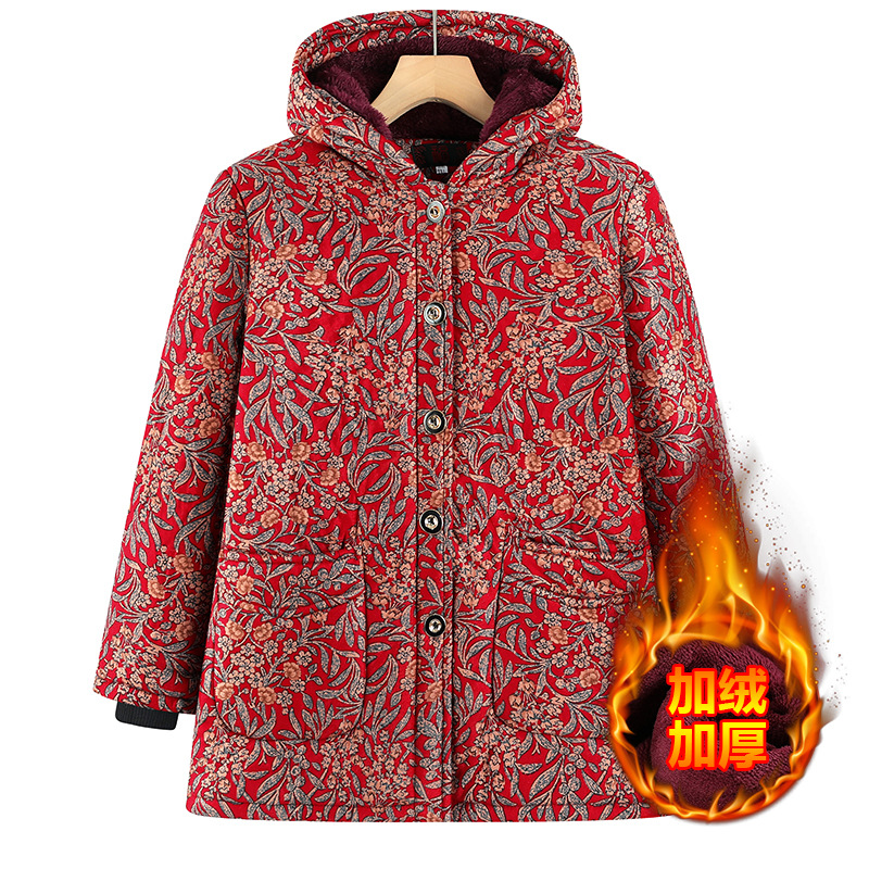 老太太冬装棉衣加厚中老年妈妈大码宽松棉服奶奶连帽棉袄保暖加绒