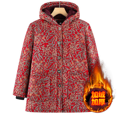 老太太冬装棉衣加厚中老年妈妈大码宽松棉服奶奶连帽棉袄保暖加绒