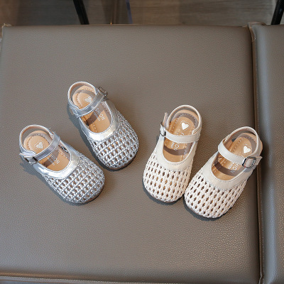 韩版女童皮鞋镂空编织公主半凉鞋春夏2025新款女孩宝宝编织洞洞鞋