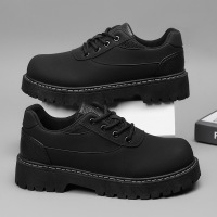 男士春夏季百搭日常舒适厚底系带纯色时尚圆头车缝线男款休闲皮鞋