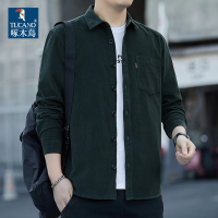 啄木鸟男士外套衬衫灯芯绒春秋季纯棉宽松休闲新款衬衫时尚上衣