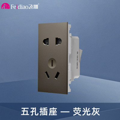 飞雕(FEIDIAO)118型开关插座面板 功能键模块件自由组合搭配 格调118荧光灰一位五孔插