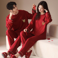 情侣睡衣春秋冬季棉质本命年喜庆结婚红色一男士一女士家居服套装