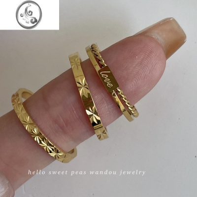 JiMiWANDOU◆钛钢批花双层love字母可水洗戒指简约百搭时尚叠戴食指戒