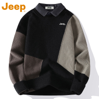 JEEP吉普日系假两件毛衣男款冬季衬衫领打底针织衫宽松内搭毛线衣