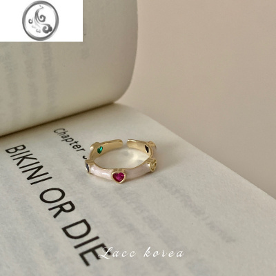 JiMi复古小众高级感彩钻滴釉戒指女2023新款时尚个性食指戒可调节