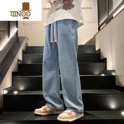YANXU美式浅蓝色牛仔裤男款秋季直筒宽松潮牌阔腿裤休闲长裤子男生