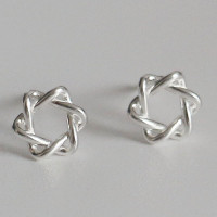 S999足银镂空六芒星耳钉女小众设计感Ins简约风耳饰养耳洞系列潮送女朋友老婆情人节七夕生日礼物