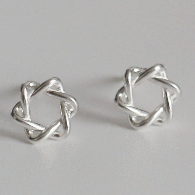 S999足银镂空六芒星耳钉女小众设计感Ins简约风耳饰养耳洞系列潮送女朋友老婆情人节七夕生日礼物