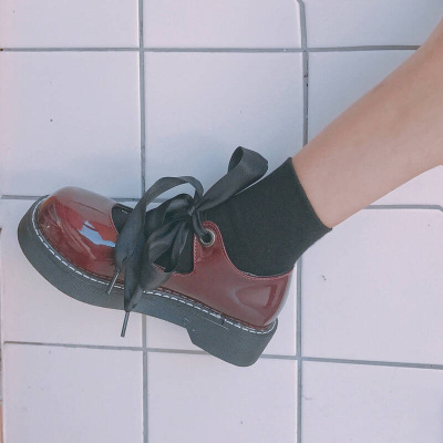 森女日系复古英伦学院风小皮鞋女学生厚底浅口圆头小单鞋女韩休闲