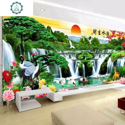 流水生财十字绣2020新款线绣迎客松大幅客厅大气自己手工山水满绣封后中格三股绣150*65厘米优质棉线