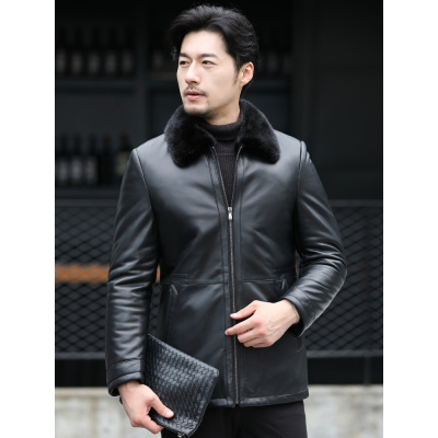 真皮皮衣男士皮毛一体水貂内胆绵羊皮夹克中长款貂皮大衣厚外套