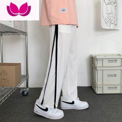 七斓条纹垂感拖地裤子男生韩版潮流ins港风百搭阔腿休闲长裤