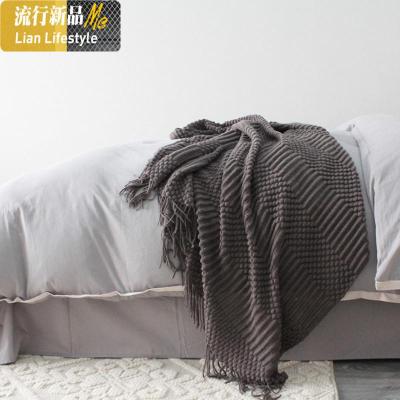 样板房间针织流苏搭毯搭巾盖毯沙发巾床尾毯床尾旗酒店披毯毛毯子 三维工匠