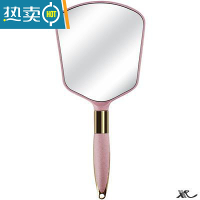 敬平欧式手持化妆镜便携镜子家用小型手拿手柄式高端女美容院高级感 欧式方形-粉色便携式用镜