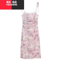 YIBUSHENG蕾丝花边印花吊带连衣裙女季修身网纱包臀裙子辣妹收腰紧身短裙