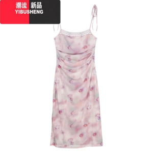 YIBUSHENG蕾丝花边印花吊带连衣裙女季修身网纱包臀裙子辣妹收腰紧身短裙