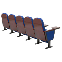 臻远ZY-LTY-25礼堂椅剧院椅会议室塑壳椅子蓝色带前写字板五人位