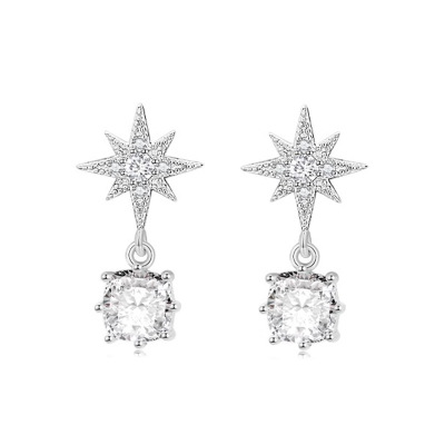 s999足银八芒星方糖锆石耳钉小众设计耳饰简约气质小众感养耳洞女送女朋友老婆情人节七夕生日礼物