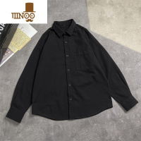 YANXU黑色衬衫男士秋季美式潮牌宽松大码休闲长袖衬衣潮流百搭痞帅外套