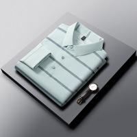 2026春季新款长袖polo衫男翻领条纹锦氨冰丝弹力舒适休闲男士T恤