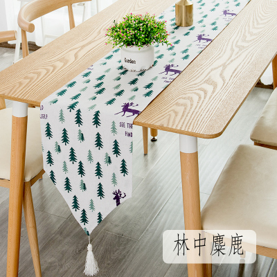 餐桌桌旗北欧现代简约家用欧式茶几桌旗轻奢民宿床旗电 林中麋鹿 30*160cm(适合100-120cm左右桌子茶几柜子)