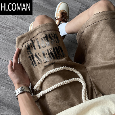 HLCOMAN美式复古咖色绒短裤男夏季2025新款潮牌篮球休闲五分裤子