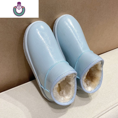 FISHBASKET雪地靴女冬加绒女鞋2020新款韩版短筒防水加厚棉鞋女皮面防滑短靴靴子