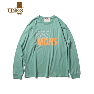 YANXU日系潮牌长袖T恤男圆领印花打底衫上衣宽松长TEE薄款卫衣