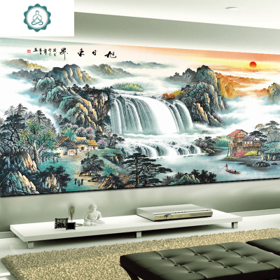 旭日东升十字绣山水画满绣大幅客厅大气家用手工自己线绣2020新款封后大格4股线-品质丝线235*99cm-