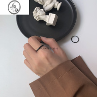 JiMi八月AUG* 男女情侣百搭光面黑色钛钢戒指女食指指环不易掉色ins风